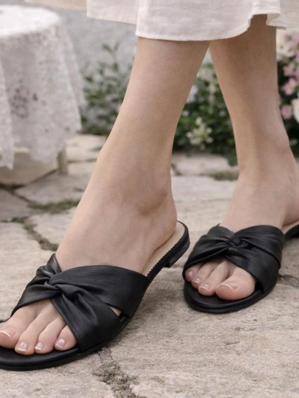J. Crew Black Knotted Leather Slide Mules